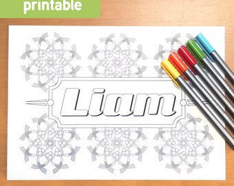 Customized colouring page - Mandala. Add your name "Liam"