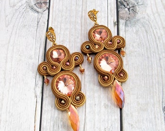 brown soutache earrings, statement jewelry, soutache jewelry, handmade dangle earrings, ethnic earrings, made in italy, chandelier earrings