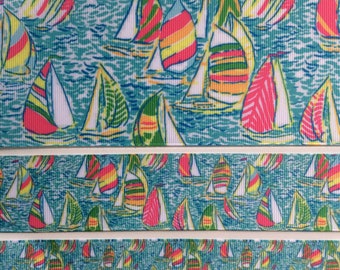 Lilly inspired sailboats Gotta Regatta grosgrain ribbon 7/8" 1.5" 3"