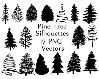 Christmas Tree Silhouette clipart: "PINE TREES CLIPART" Doodle trees clipart Vector Clipart Xmas Tree Hollyday Clipart Tree scrapbooking