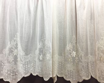 Sheer Fabric - Polyester Patterned Sheer Panel - White or Champagne Sheer - Decorative Shaped Hem - Singed Flower Fabric - P014 - 1 Panel