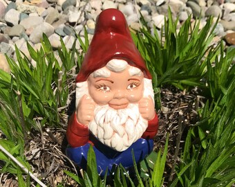 Garden Gnome Vintage hand painted Stoneware