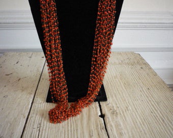 Vintage Multi Strand Faux Coral Bead Necklace