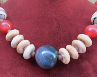 Beautiful Boho Necklace Vintage Bone and other Gemstones totally cool 1970's Estate Find