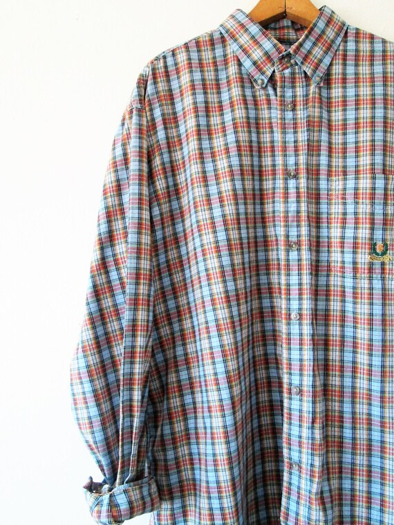 Vintage WRANGLER Rainbow Plaid Button Down Shirt Embroidered