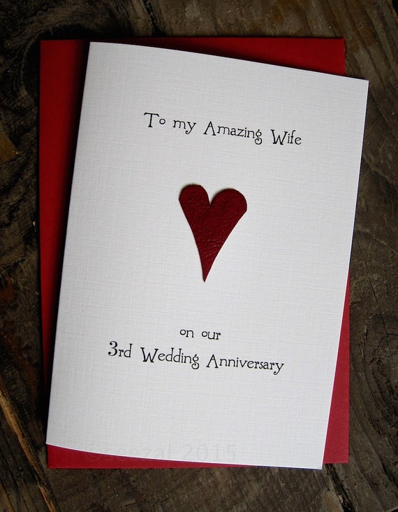  3rd  Wedding  Anniversary  Card  LEATHER Traditional Gift Handmade