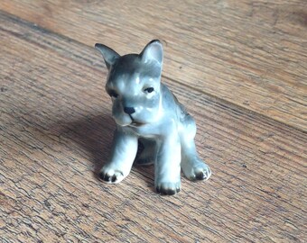 Vintage Little Grey Dog Figurine , Schnauzer Type Miniature Dog Figure