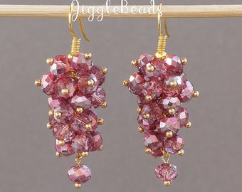 Pink cluster, earrings pink, pink drop earrings, cluster earrings, drop earrings, pink earrings, chandelier earrings, crystal earrings
