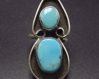 Vintage NAVAJO Sterling Silver & Sleeping Beauty TURQUOISE RING, size 8.5