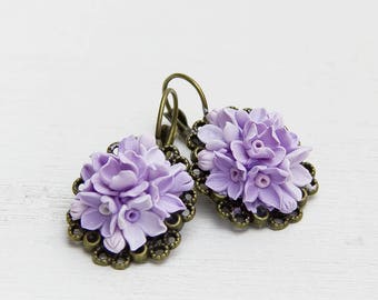 Lilac Earrings Polymer clay Jewelry Flowers earrings Purple Floral earrings Drop earrings Fashion jewelry Boho earrings Boho Jewelry