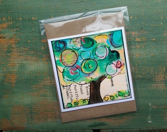 SALE! Whimsical Tree Card, Tree Art, Mixed Media Art Card, blank card, notecard, greeting card, sale card, clearance card