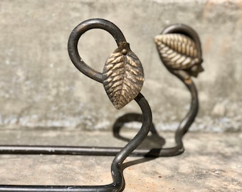 A Pair of wrought Iron Towel Bars with Leaf Detail