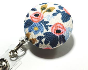 Rifle paper co blue floral badge reel flower id badge holder retractable badge holder nurse badge reel badge reels name badge holder