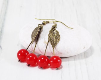 Red Cherry Earrings food jewelry Fruit Earrings Berry Jewelry kitsch jewelry rockabilly earrings jade jewelry blossom earrings girls jewelry