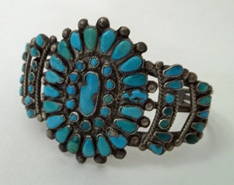 Zuni Turquoise and Silvere Cluster Cuff Bracelet