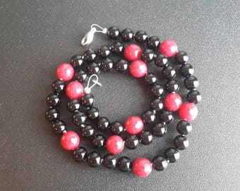 Onyx and Ruby Red Jade Necklace