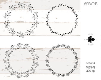 Flower wreath black svg, png, ai - Leaf wreath - laurel wreaths clipart instant digital download - leaf circle monogram frame file, vector