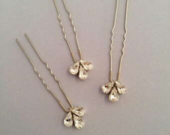 Bridal hair pins, bridesmaid hair pins, crystal hair pins, silver hair pins