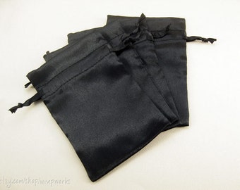 5 4x6 Black Satin Bags with Drawstrings - Wedding Favor Bags, Sachets, Gift Bags, Jewelry Bags