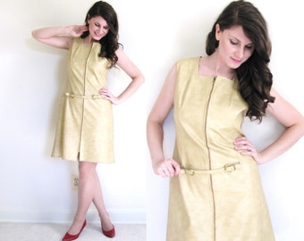 60s Faux Leather Dress / 60 gogo Dress / 1960s Pleather Dress