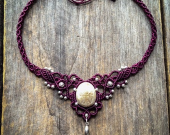 Macrame Sand Dollar necklace tiara boho jewelry by Creations Mariposa
