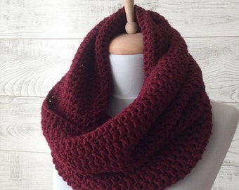 Scarf knit cowl knitted scarf knit infinity scarf maroon wool scarf chunky scarf circle scarf women scarf