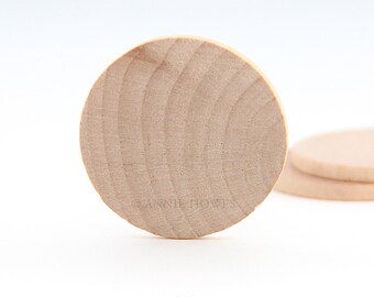 100 Round 1.5 Inch Thin Wood Disks for Pendants, Magnets, Scrapbooking, and More. FLAT SIDES. Bulk Lot.