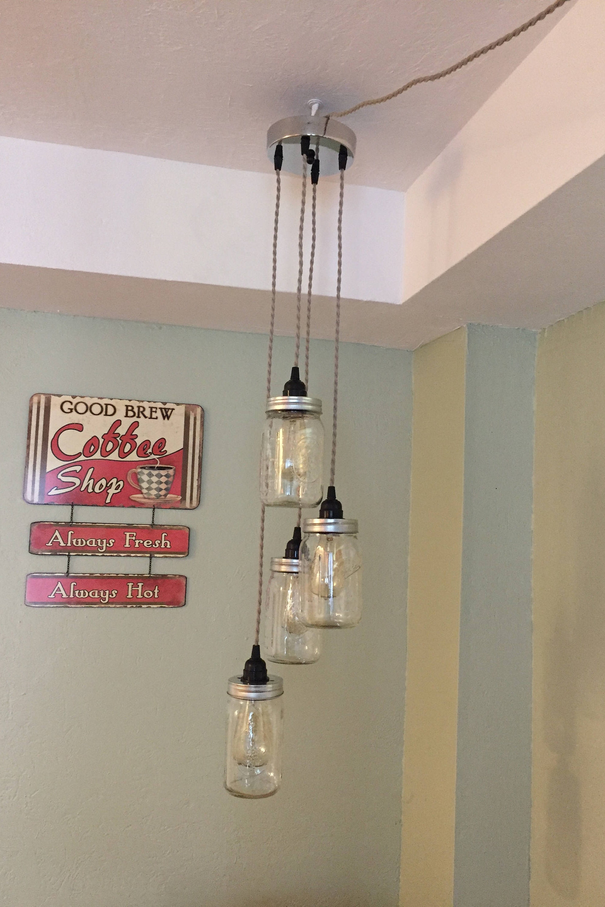 Jar Chandelier Swag Light Chrome Canopy Twisted Cloth Cord