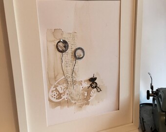 Cottonwool clouds ... steampunk quirky contemporary illustration using found objects. Assemblage