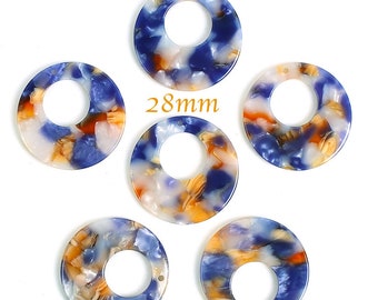 2 blue ochre hoop pendants resin 28mm