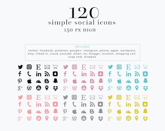 INSTANT DOWNLOAD Social Media Icons, Black Simple Social Icons