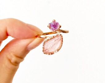 Rose quartz ring. Amethyst Ring. Rose Gold Rose Quartz Ring. Rose Gold ring. Mothers Day gift. Raw Crystal Ring. Rose Quartz Gold Ring. Raw.