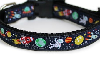 Dog Collar, Can be Personalized, for Girl or Boy, Aliens, Astronauts, Rocket Ships, Benefits Animal Rescue, Small Dog Collar- Outer Space