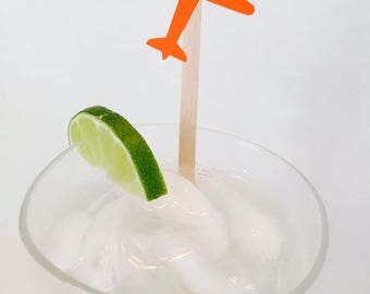 15 Airplane Swizzle Sticks - Orange - Time is Flying - Birthday Party - Going Away - Drink Stir Sticks - Pilot - Boy Birthday