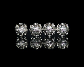 Four 10mm Sterling Silver Bali Beads, Four Genuine 925 Sterling Silver Beads, 10mm. Sterling Silver Bali Beads.