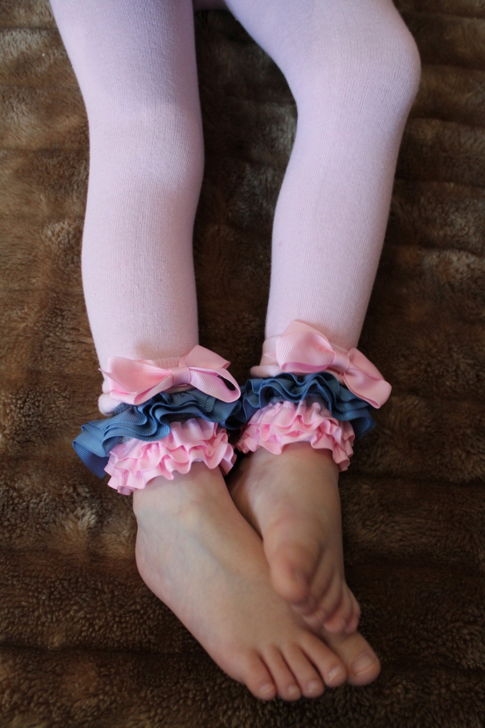 Girls leggings baby tights footless Pink with ruffles and