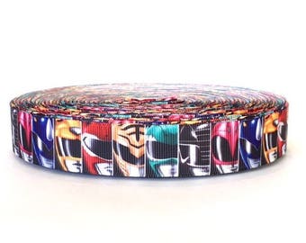 1 Metre Power Rangers grosgrain Ribbon 22mm wide for cake, hair, crafts, gift wrapping, scrap booking