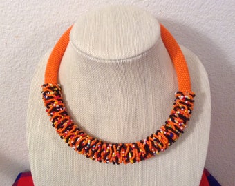 AfrinaArena Handmade Beaded OOAK Orange Colorful Maasai Masai Choker Necklace AA20