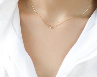 Petite Crystal Necklace - Delicate Necklace with Cubic Zirconia - Sterling Silver - Minimalist Jewelry - Prom gift