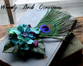 Simple Teal Multi Gardenia Hair Clip Fascinator - Wedding, Prom, ATS, Tribal Belly Dance, Pin Up - Made Upon Order/NOT Ready To Ship
