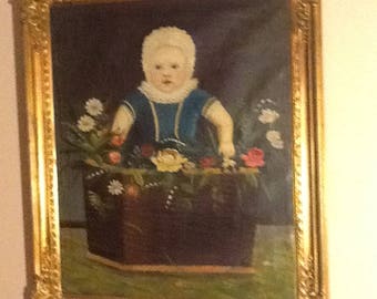 Antique oil painting in stucco frame 1880's