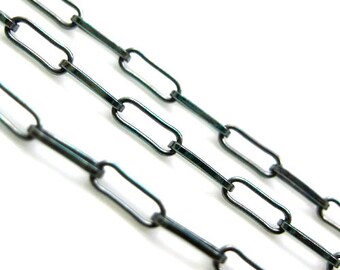 Oxidized Sterling Silver Chain,Bulk Unfinished, 2.5X6.5mm Rectangle Chain, Long Box Chain,Oxidized Bulk Chains by the foot - Sku: 101002-OX