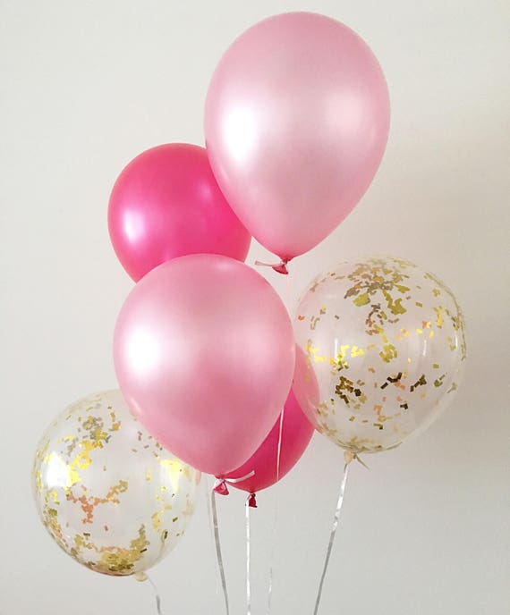 Pink and Gold Confetti Latex Balloons Pink and Gold First