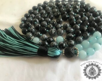 Siddha Mala - Obsidian, Aquamarine & Lava mala - Soul Power, Spiritual Blessings and Limitlessness