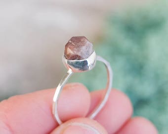 Raw Zircon crystal ring in Sterling Silver, rough Zircon ring