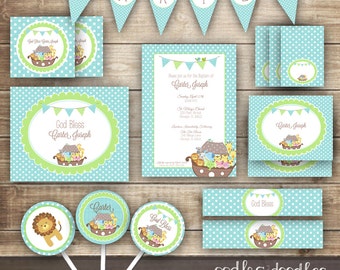 Boy's Baptism Noah's Ark PARTY KIT / Noah's Ark / Baby Boy's Christening or Dedication / Turquoise, Blue & Green Party Kit - Printable