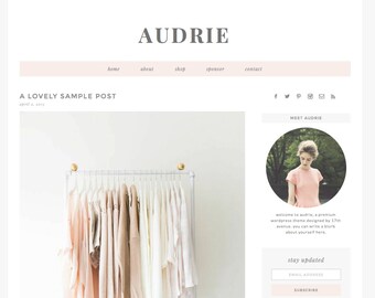 Wordpress Theme Premade Blog Template Design - "Audrie" Instant Digital Download