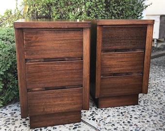 MID CENTURY MODERN **One Pair Available** of 3 Drawer Nightstands