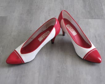 Vintage Women's Red & White Spectator Heels Pumps - size 7.5