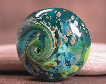 Art Glass Focal Bead, Lampwork Focal Bead, Green and Blue Focal Bead, Divine Spark Designs, SRA